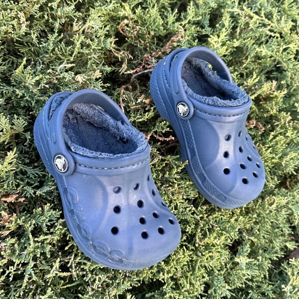 Crocs Kids Baya Lined Fuzzy Clogs Toddler‎ Boy Size 8 Blue Sandals
